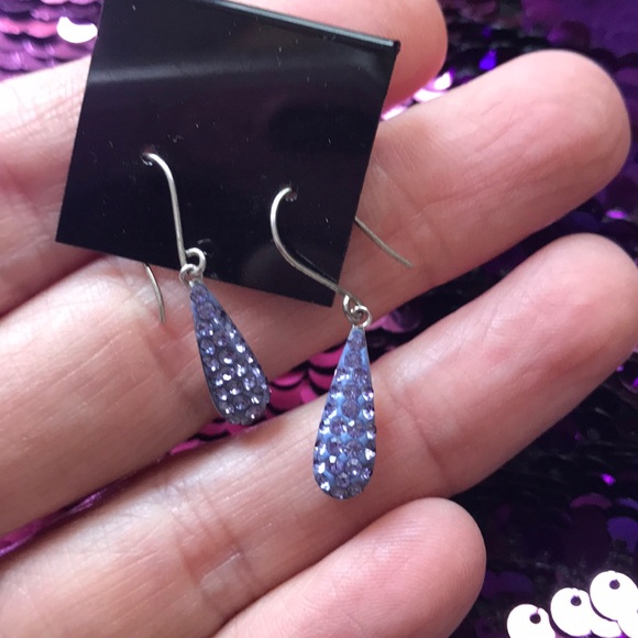 Sterling Silver Jewelry - Sterling Teardrop Earrings Purple Rhinestone